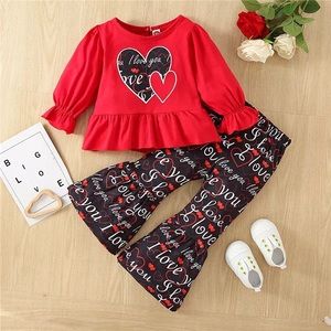 Toddler I love you Valentines Flare Pant Outfit